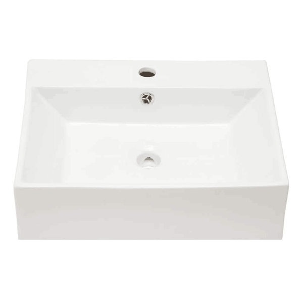 Dcolora White Ceramic Rectangular Vessel Bathroom Sink with Overflow